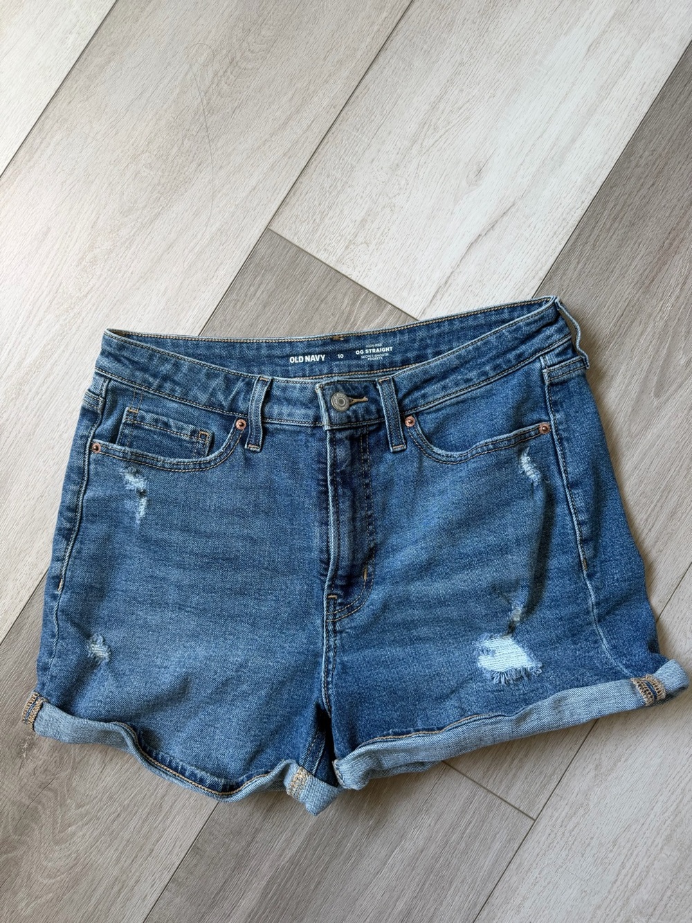 Old Navy Blue Distressed Rolled-Hem Denim Shorts